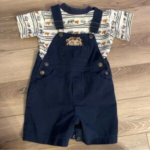 Vintage Y2K Sesame Street Navy Blue Kid 3T Overalls Set Lion Wildlife Adventure